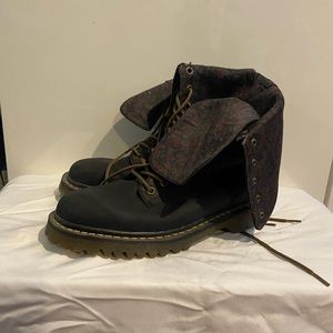 Dr. Marten high cut fold down boots with inner floral pattern.
